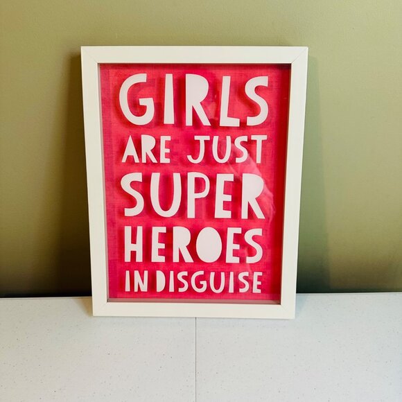 Framed Art Print Girls Are Just Superheroes In Disguise 11"x14" Pink & White - Picture 1 of 13